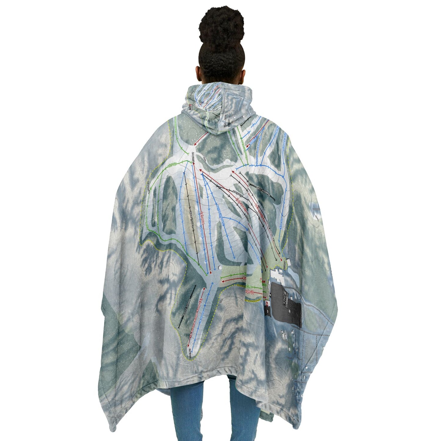 Nubs Nob, Michigan Ski Resort Map Flannel Blanket Poncho