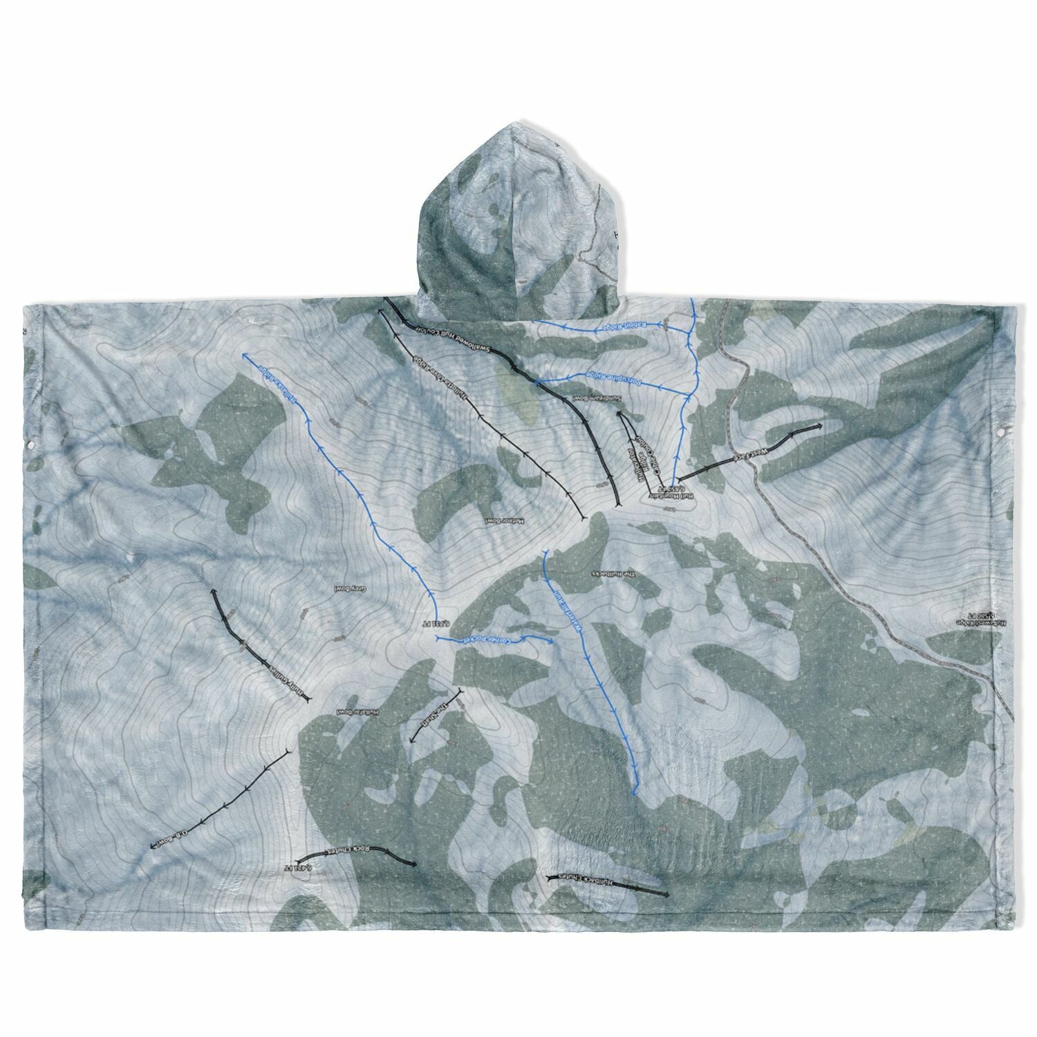 Hull Mountain, California Ski Resort Map Flannel Blanket Poncho