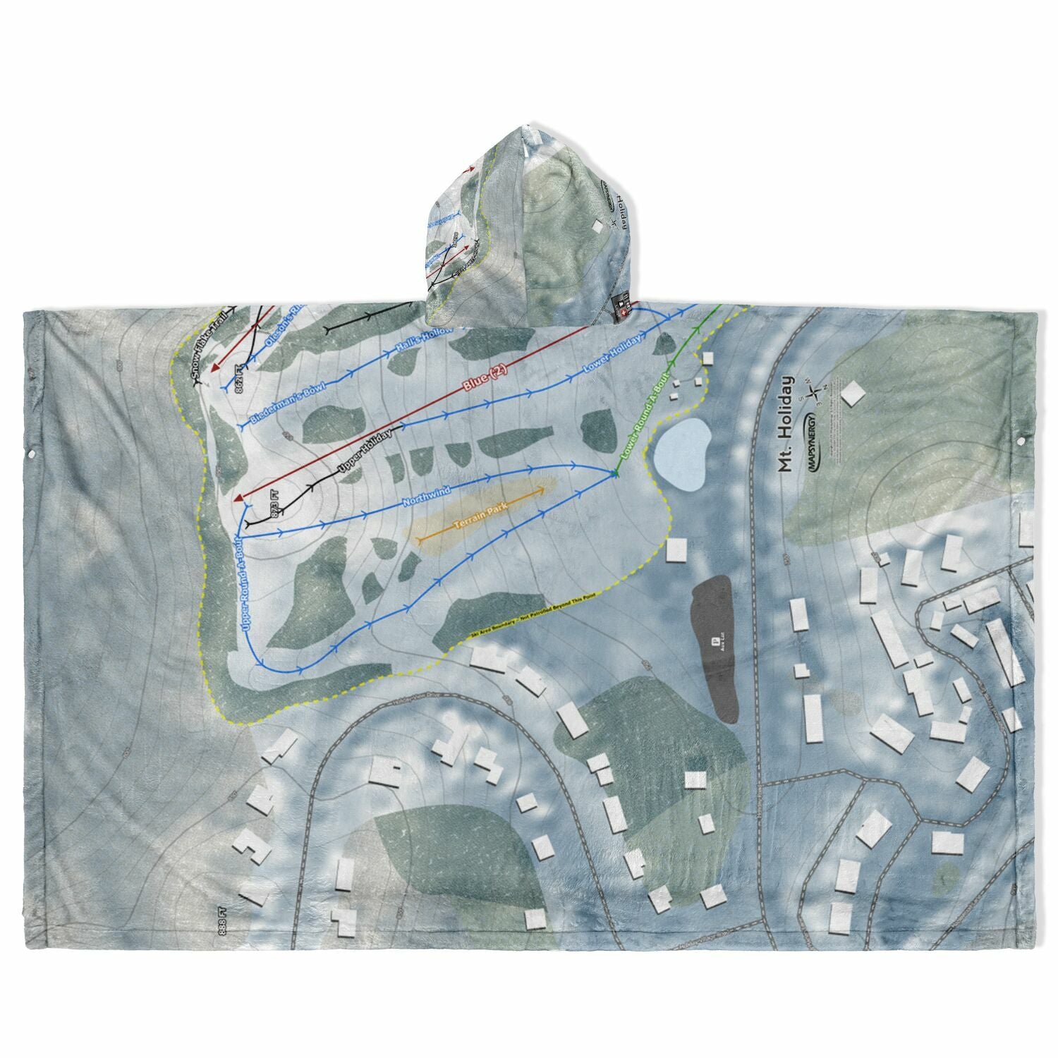 Mt Holiday, Michigan Ski Resort Map Flannel Blanket Poncho