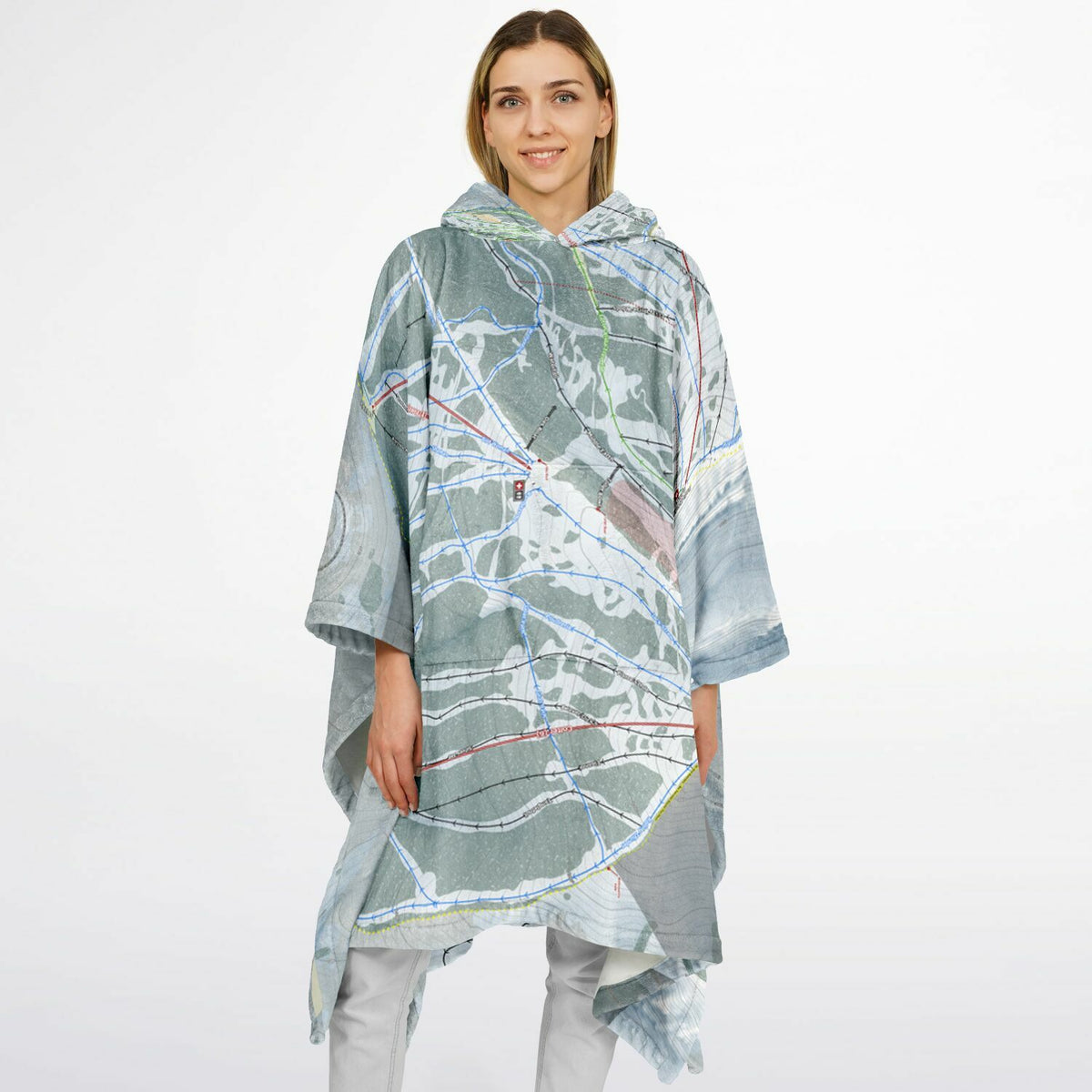 Grand Targhee, Wyoming Ski Resort Map Flannel Blanket Poncho