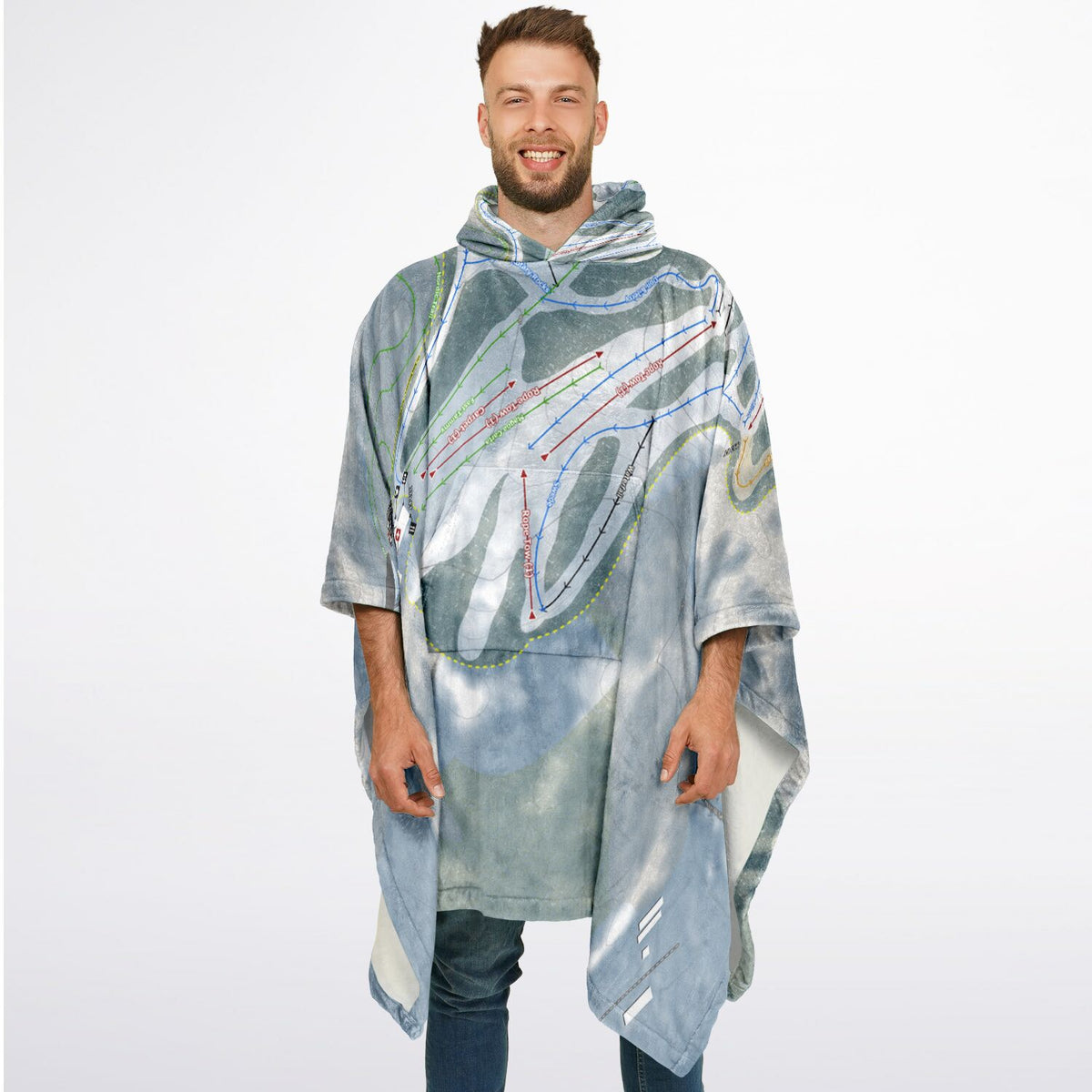 Hickory Hills, Michigan Ski Resort Map Flannel Blanket Poncho