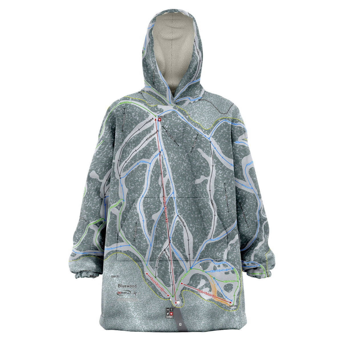 Bluewood, Washington Ski Trail Map Snug Hoodie
