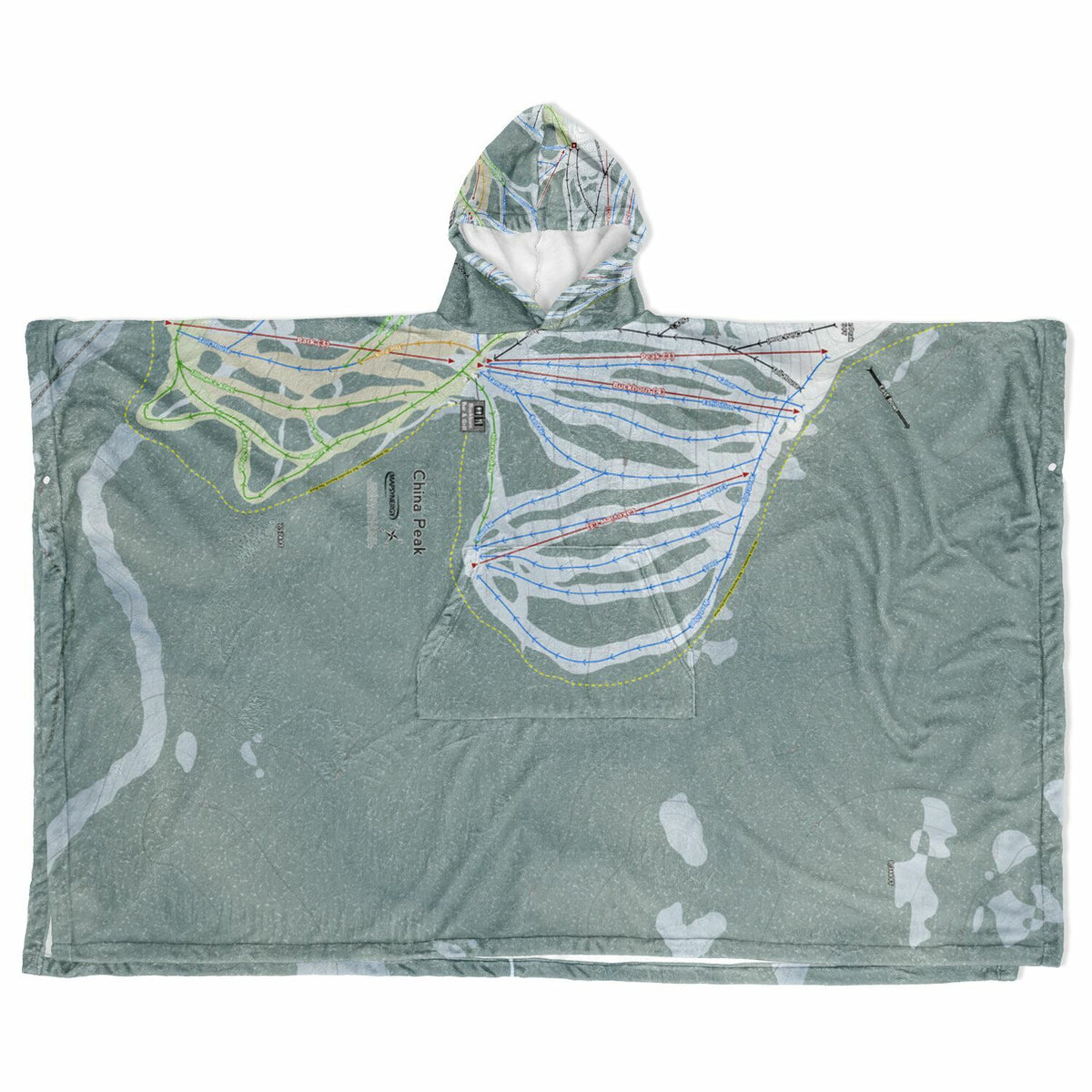 China Peak, California Ski Resort Map Flannel Blanket Poncho