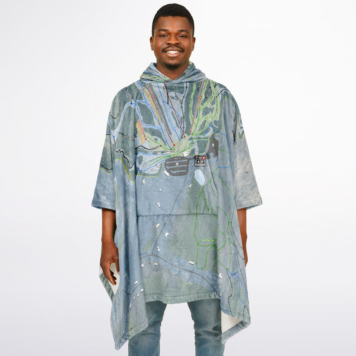 Black Mountain of Maine, Maine Ski Resort Map Flannel Blanket Poncho