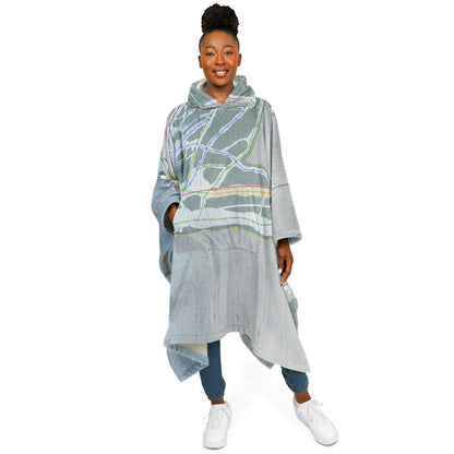 Labrador Mountain, New York Ski Resort Map Flannel Blanket Poncho