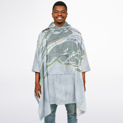 Bald Mountain, Idaho Ski Resort Map Flannel Blanket Poncho
