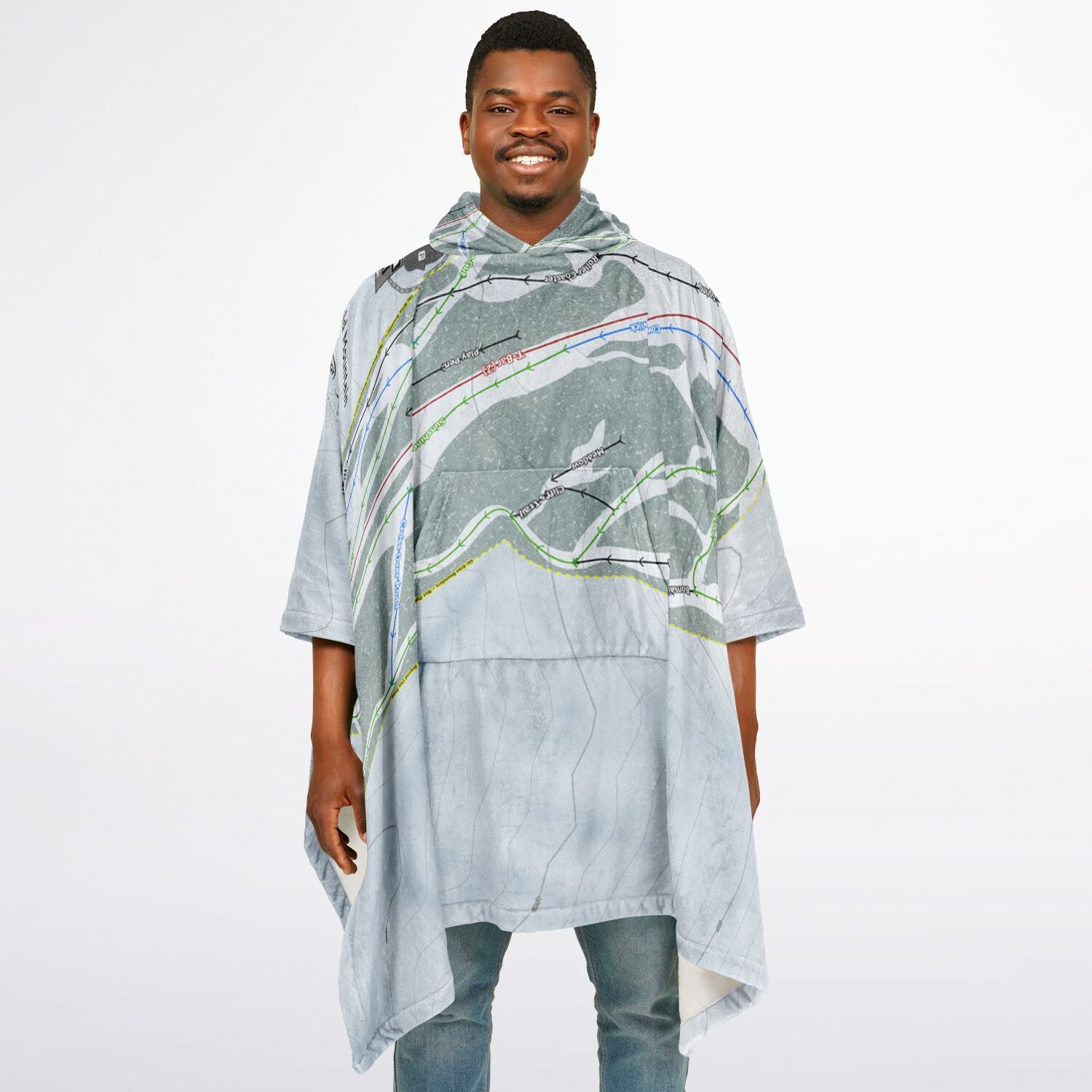 Bald Mountain, Idaho Ski Resort Map Flannel Blanket Poncho