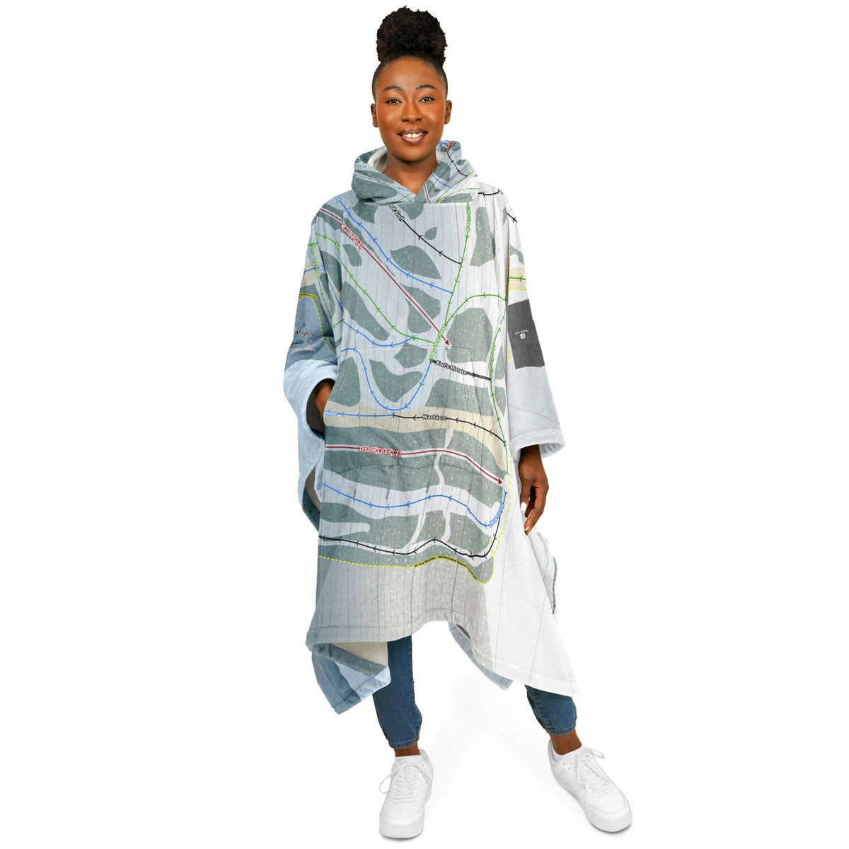 Canyon, Alberta Ski Resort Map Flannel Blanket Poncho
