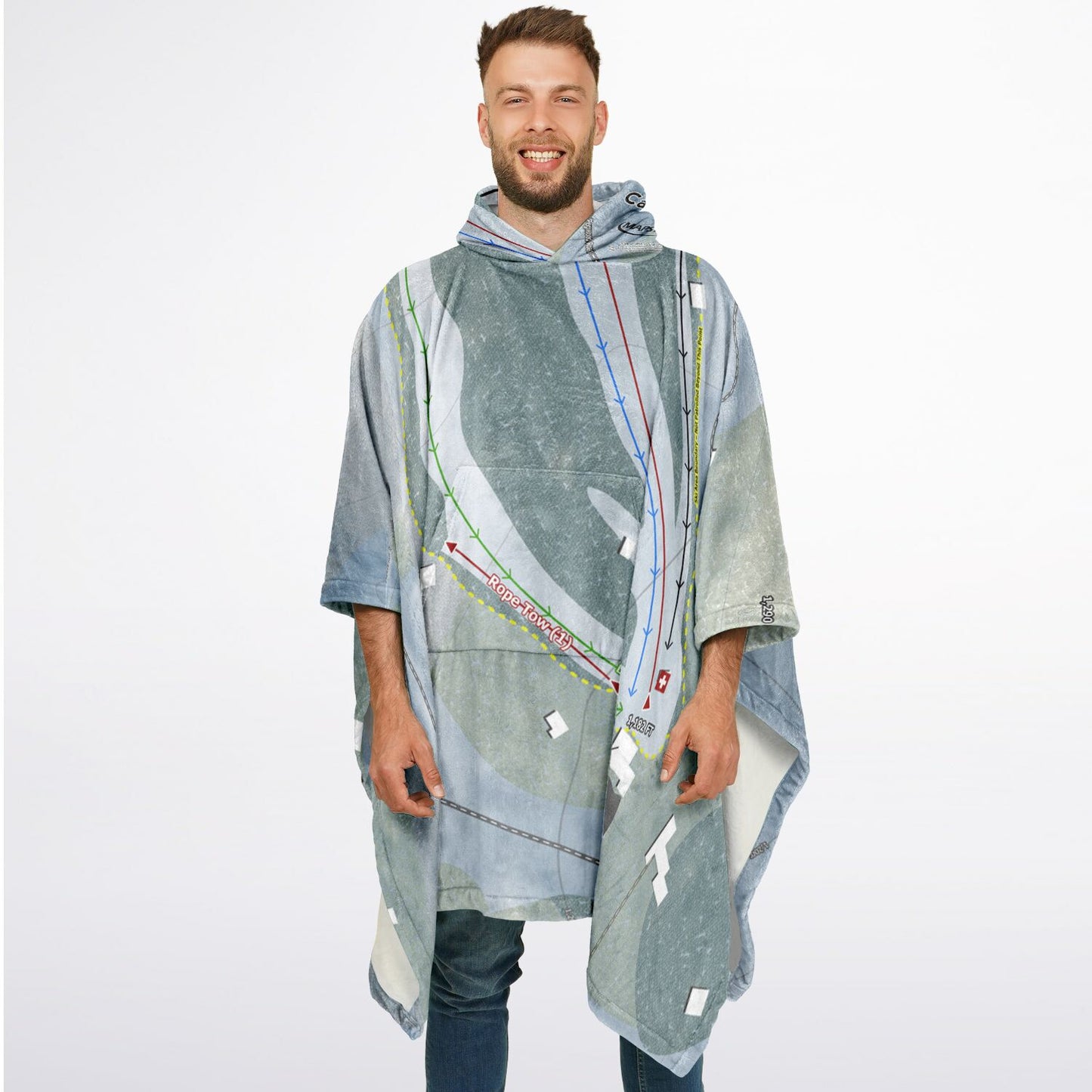 Campton Mountain, New Hampshire Ski Resort Map Flannel Blanket Poncho