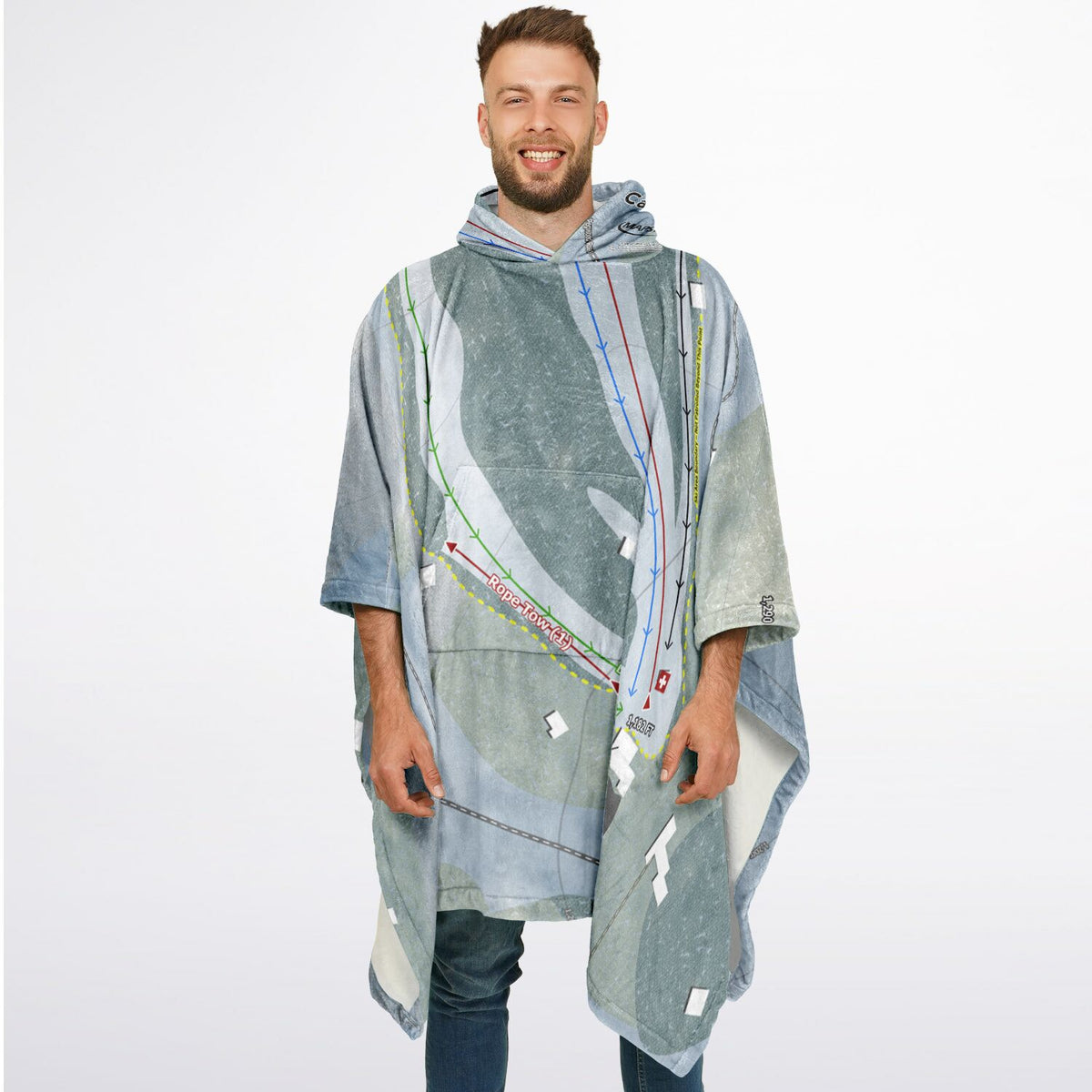 Campton Mountain, New Hampshire Ski Resort Map Flannel Blanket Poncho