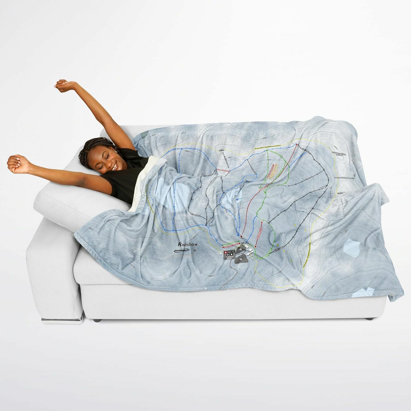 Rainbow, New Zealand Ski Resort Map Flannel Blanket Poncho - Powderaddicts