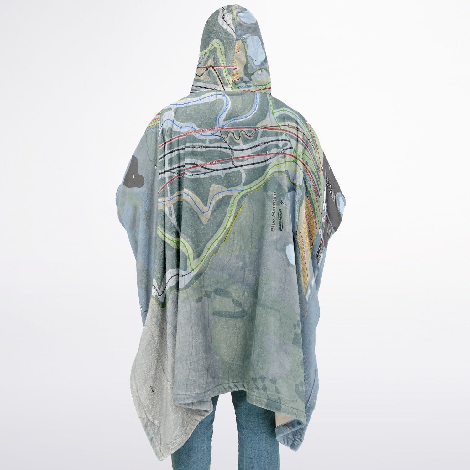Blue Mountain, Pennsylvania Ski Resort Map Flannel Blanket Poncho