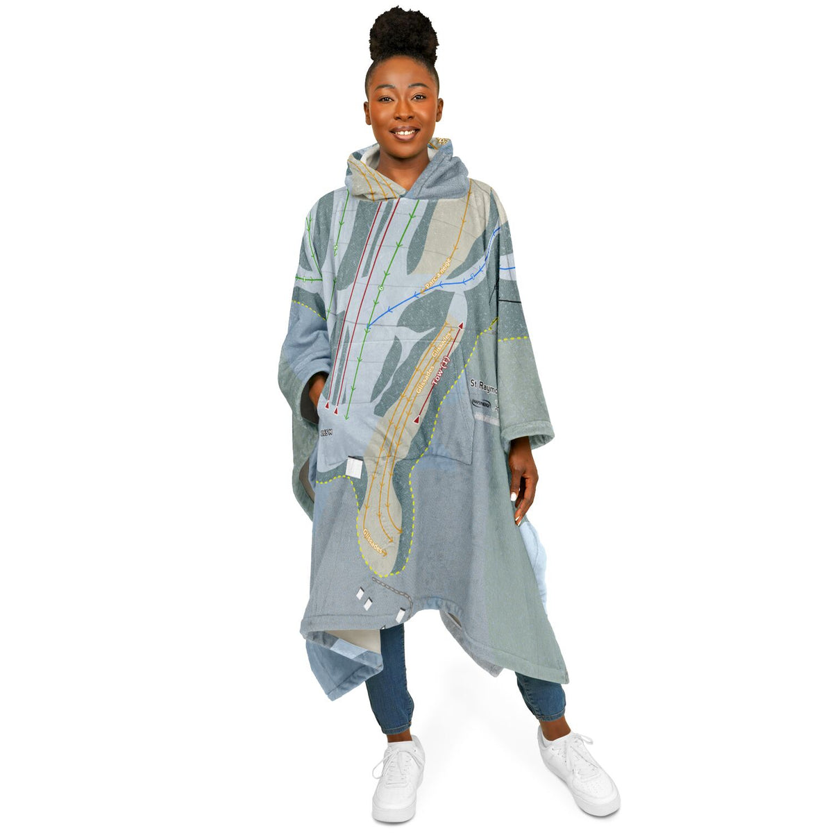 St Raymond, Quebec Ski Resort Map Flannel Blanket Poncho