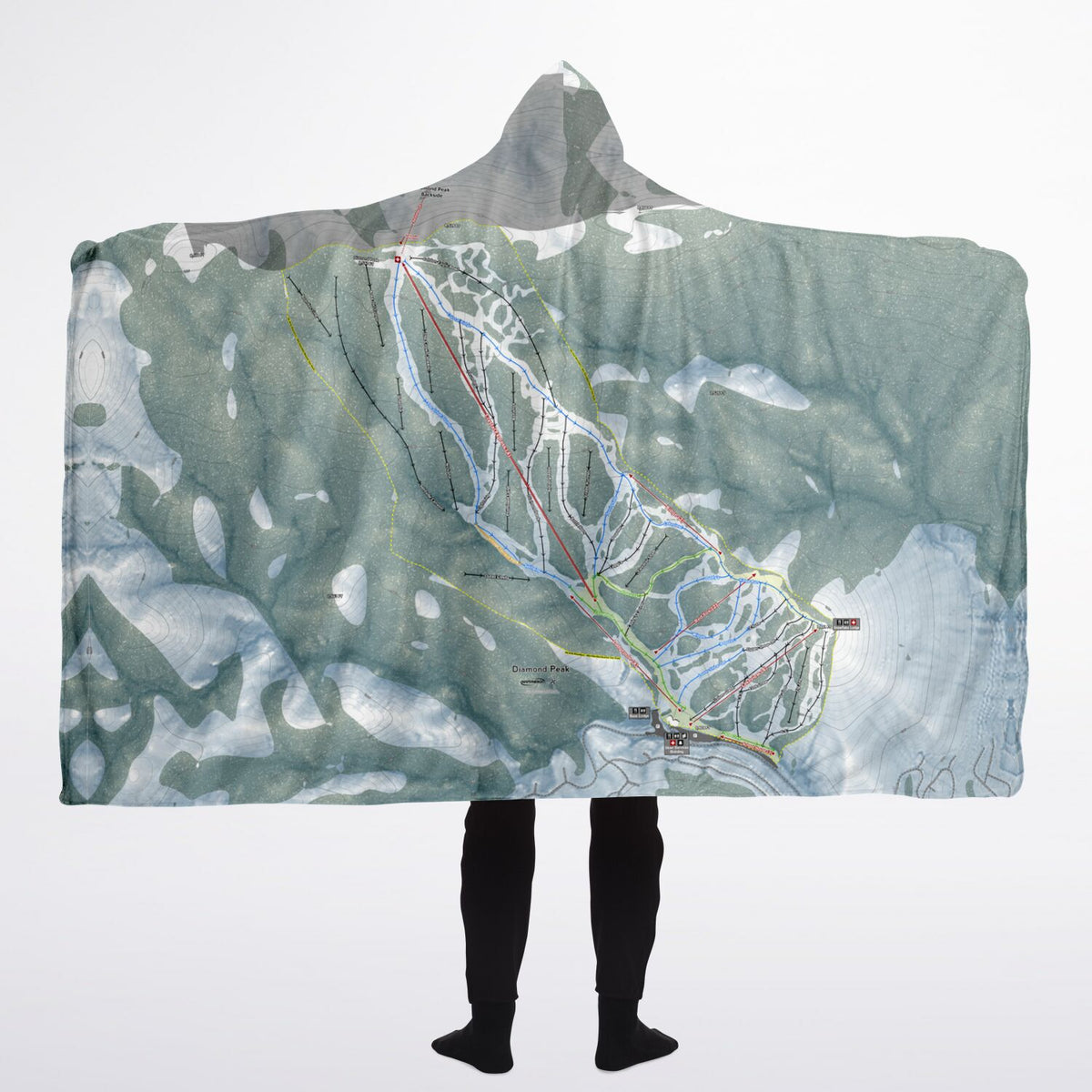 Diamond Peak, Nevada Ski Trail Map - Adult Hooded Blanket