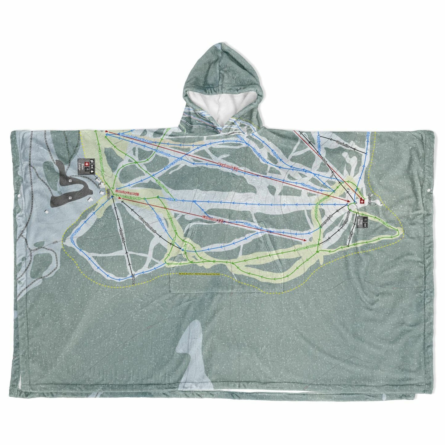 Showdown, Montana Ski Resort Map Flannel Blanket Poncho
