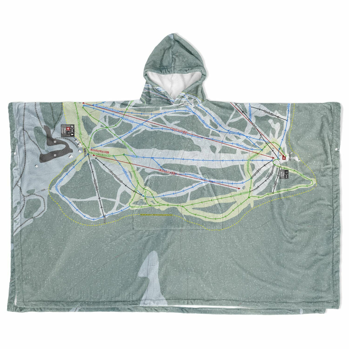 Showdown, Montana Ski Resort Map Flannel Blanket Poncho