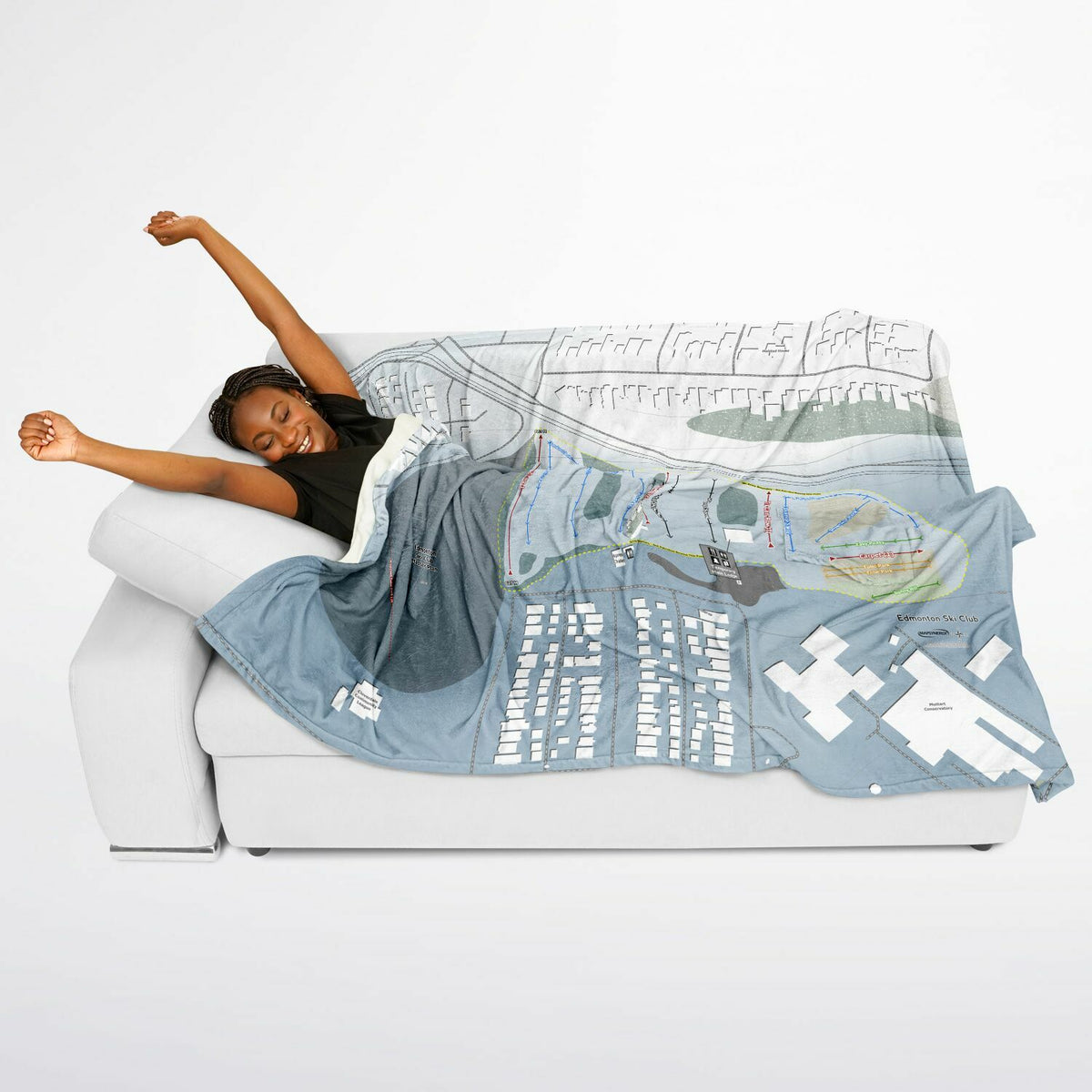 Edmonton Ski Club, Alberta Ski Resort Map Flannel Blanket Poncho