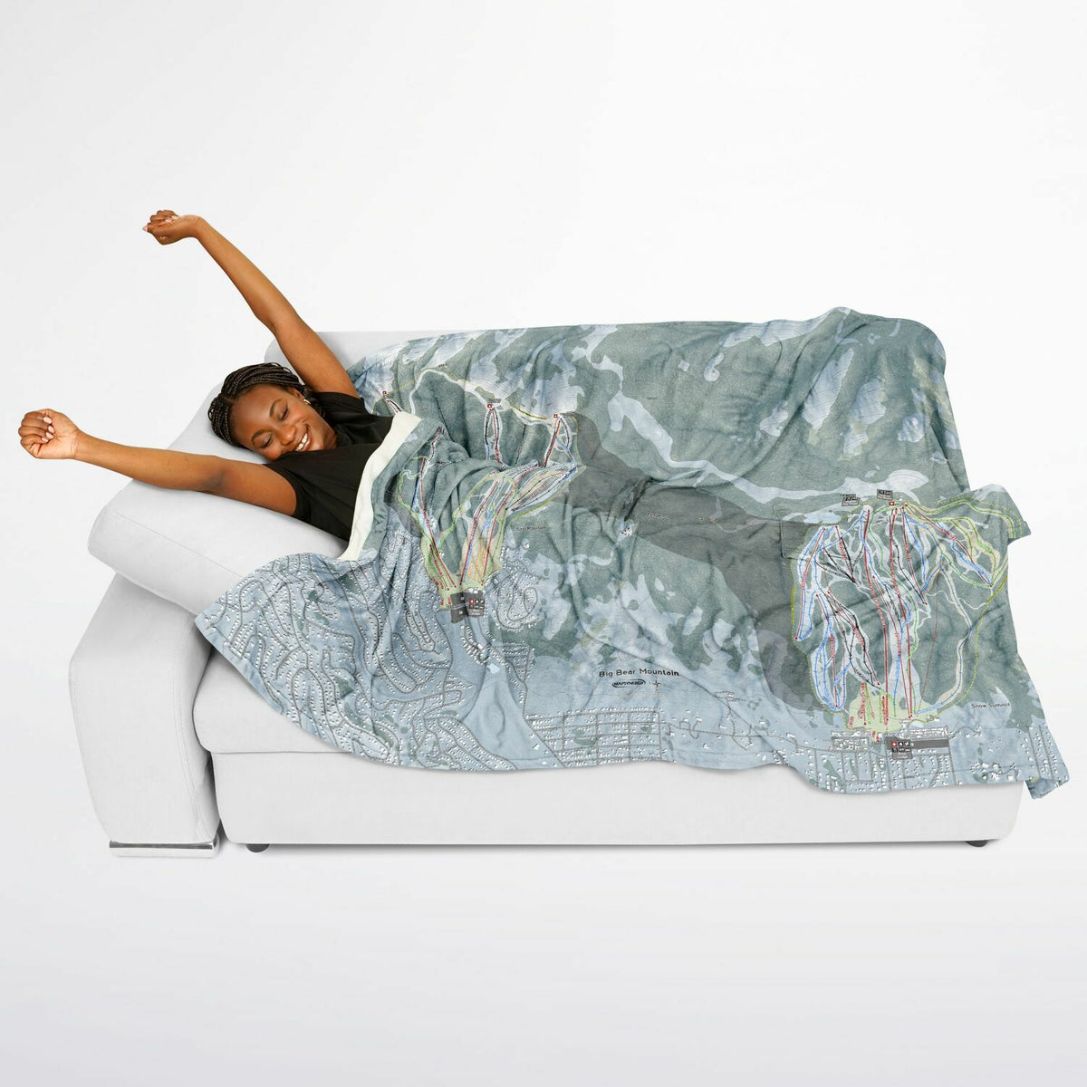 Big Bear Mountain, California Ski Resort Map Flannel Blanket Poncho