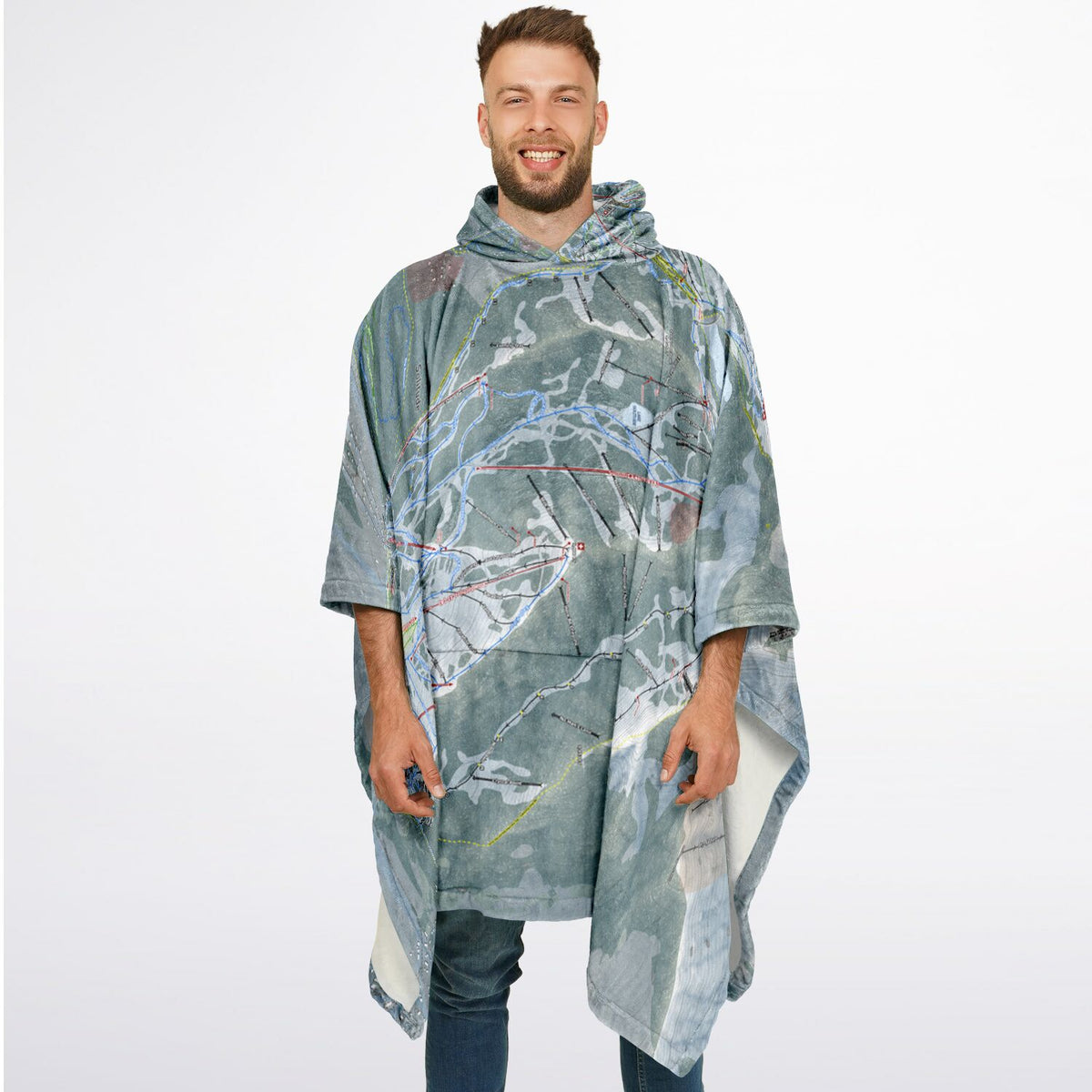 Big Cottonwood Canyon, Utah Ski Resort Map Flannel Blanket Poncho