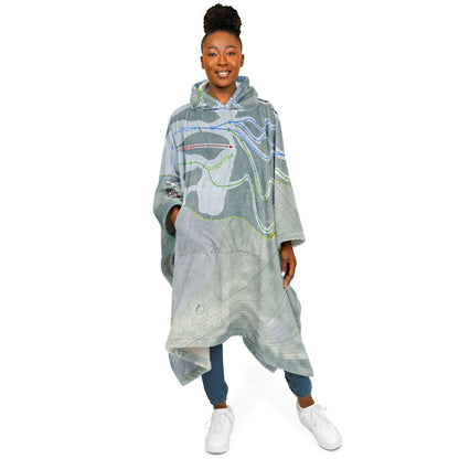Mt Greylock, Massachusetts Ski Resort Map Flannel Blanket Poncho
