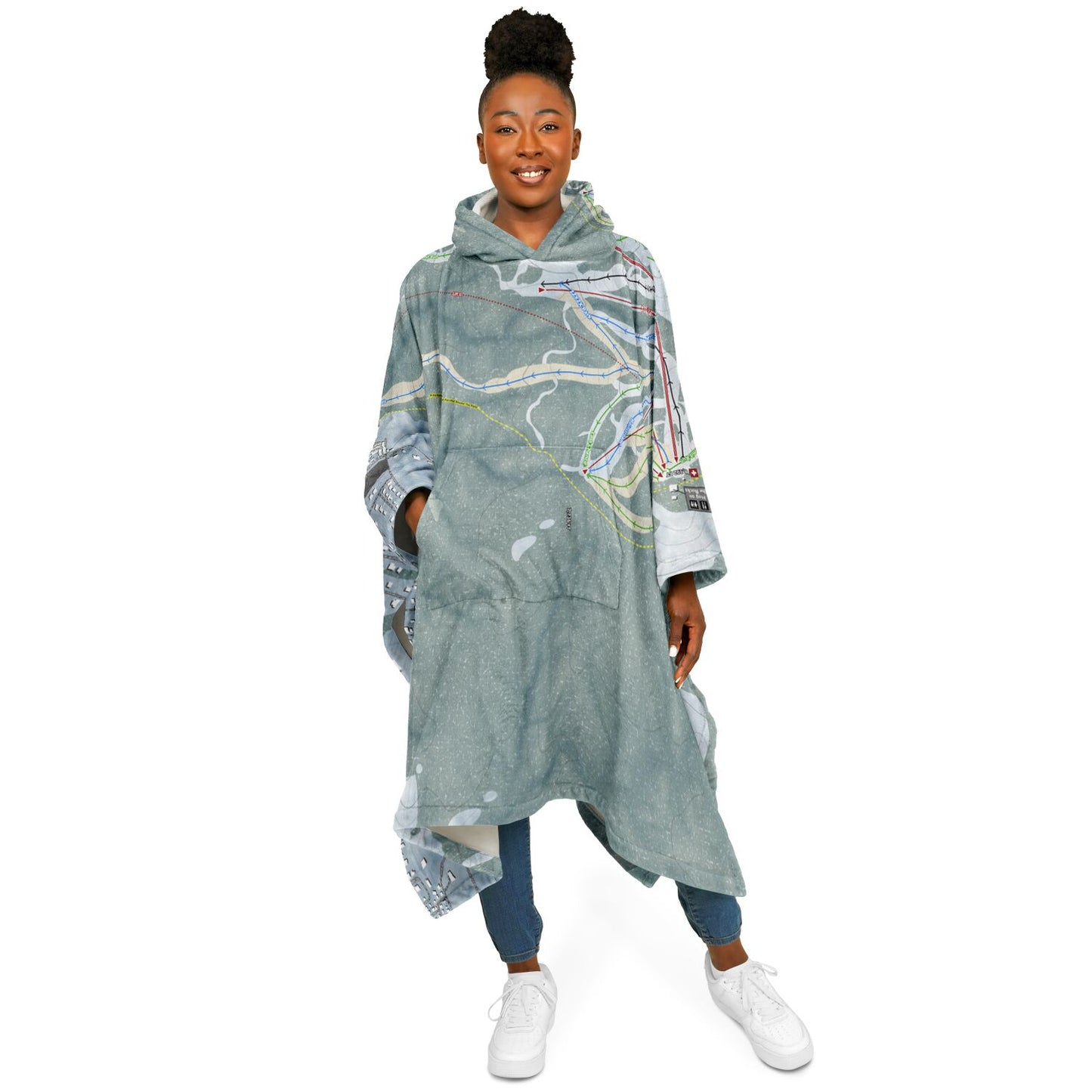 Snow Summit, California Ski Resort Map Flannel Blanket Poncho