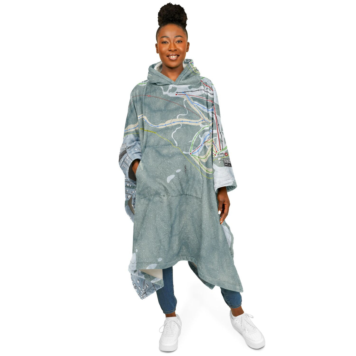 Snow Summit, California Ski Resort Map Flannel Blanket Poncho