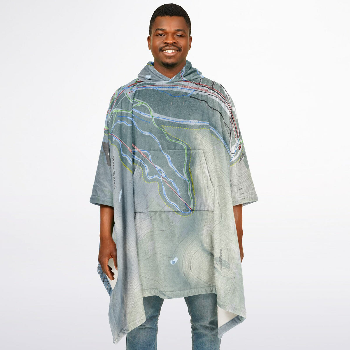 Mont Orford, Quebec Ski Resort Map Flannel Blanket Poncho