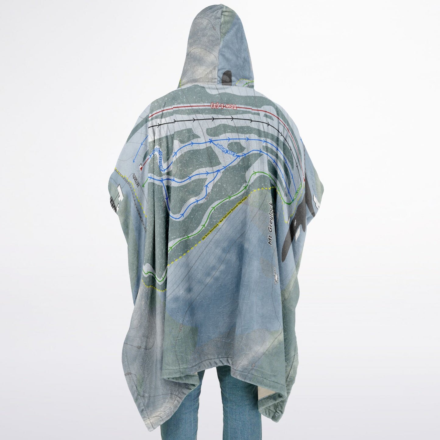 Mt Greylock, Massachusetts Ski Resort Map Flannel Blanket Poncho