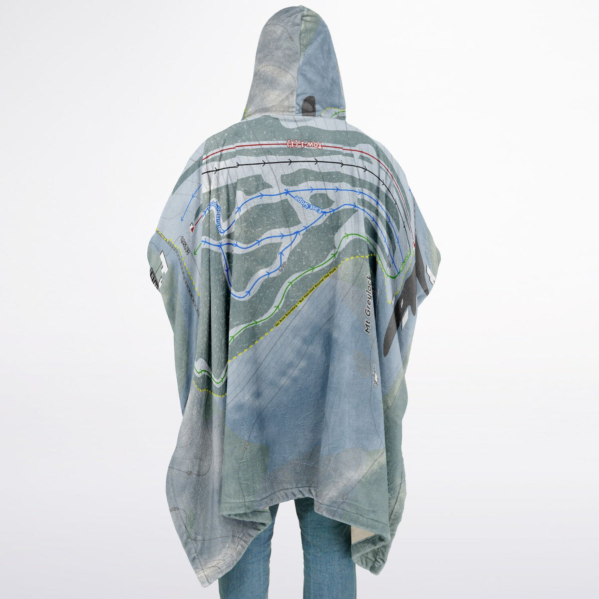 Mt Greylock, Massachusetts Ski Resort Map Flannel Blanket Poncho