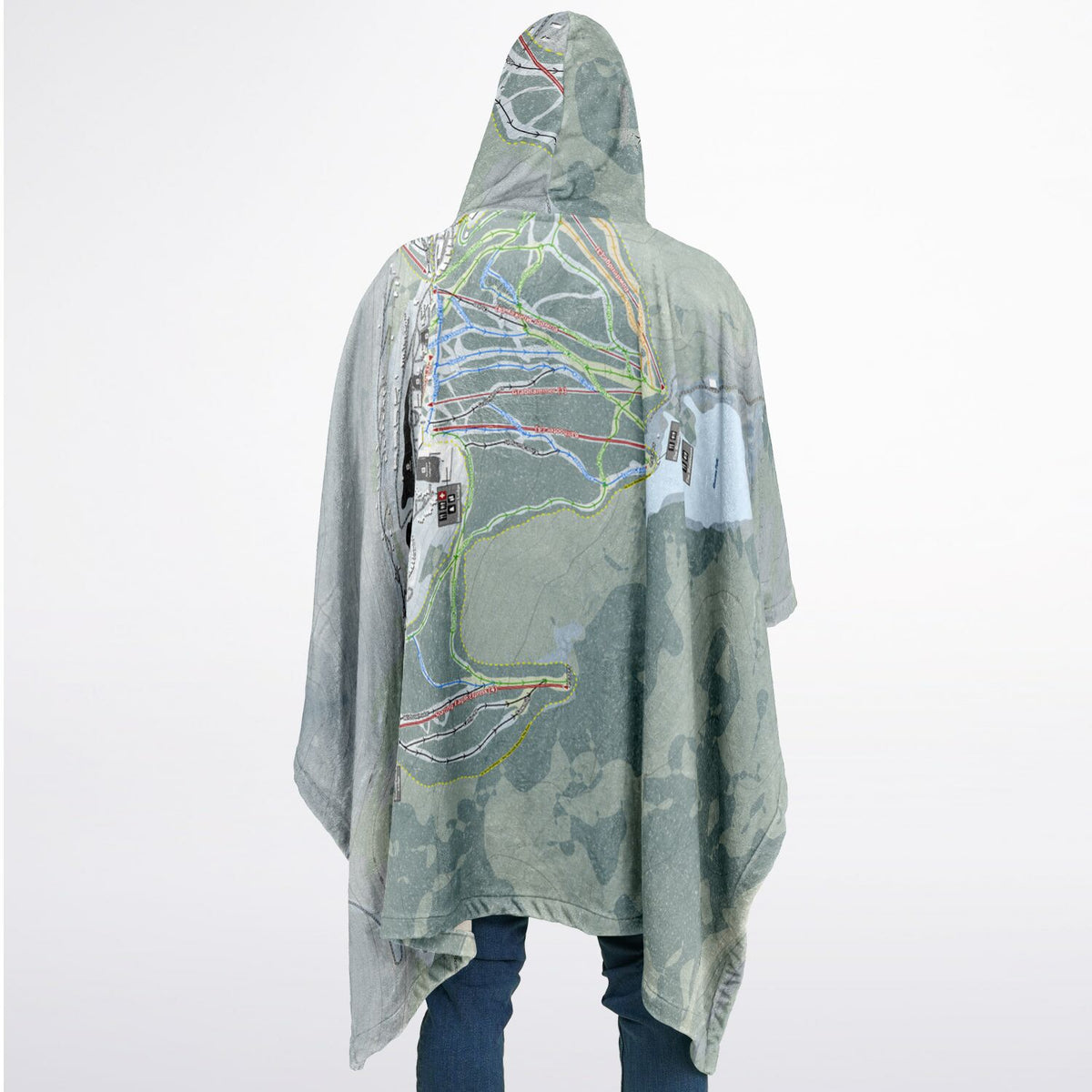 Snowshoe Mountain, West Virginia Ski Resort Map Flannel Blanket Poncho