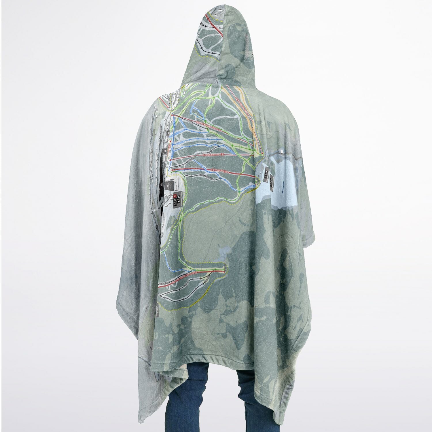 Snowshoe Mountain, West Virginia Ski Resort Map Flannel Blanket Poncho