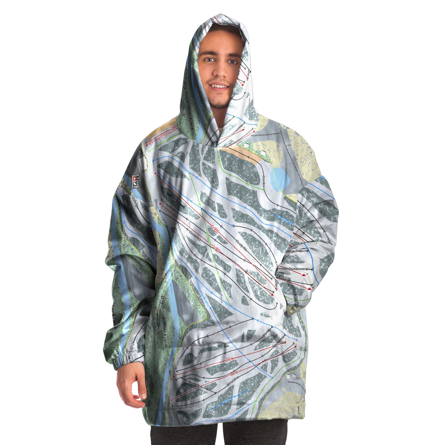 Big Snow BlackJack, Michigan Ski Trail Map Snug Hoodie - Powderaddicts
