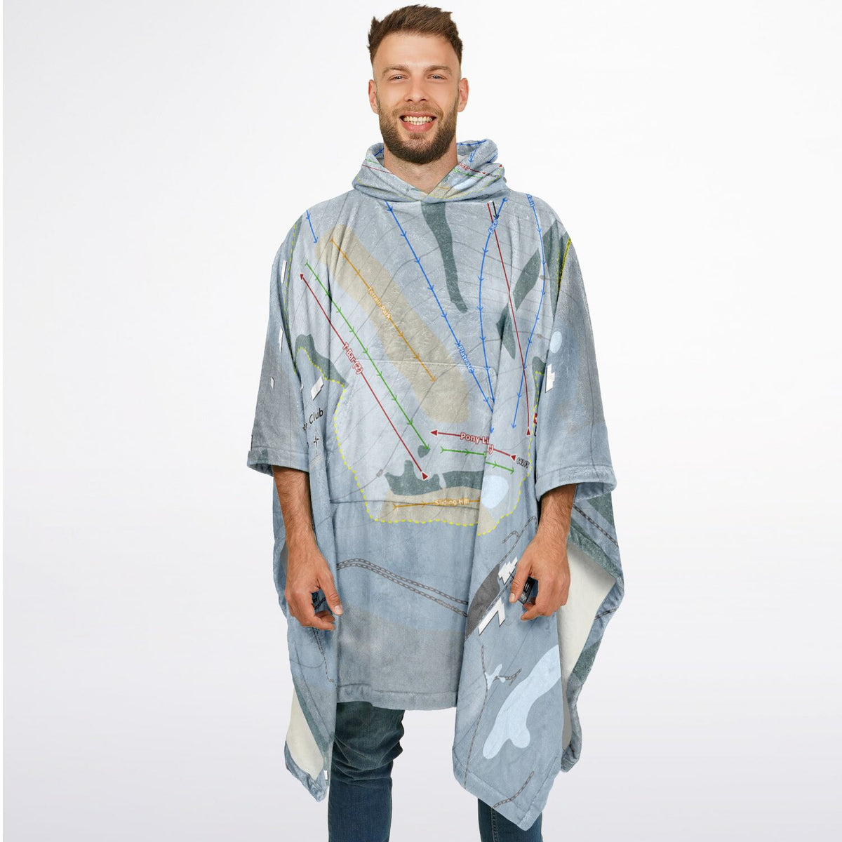 Quechee Club, Vermont Ski Resort Map Flannel Blanket Poncho