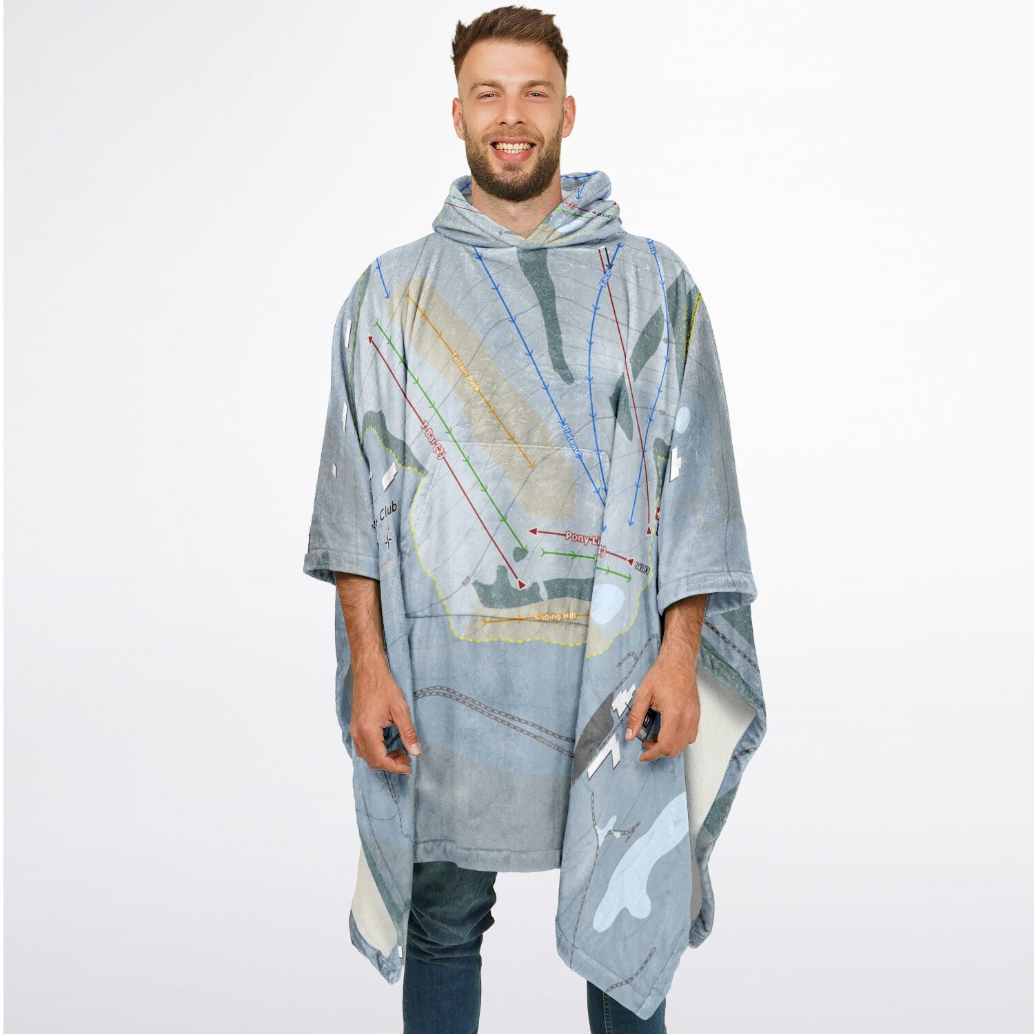 Quechee Club, Vermont Ski Resort Map Flannel Blanket Poncho