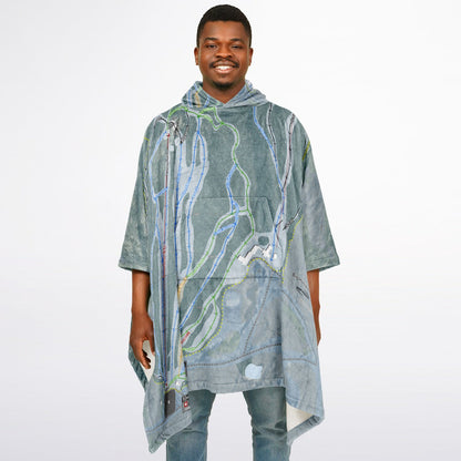 Big Moose Mountain, Maine Ski Resort Map Flannel Blanket Poncho
