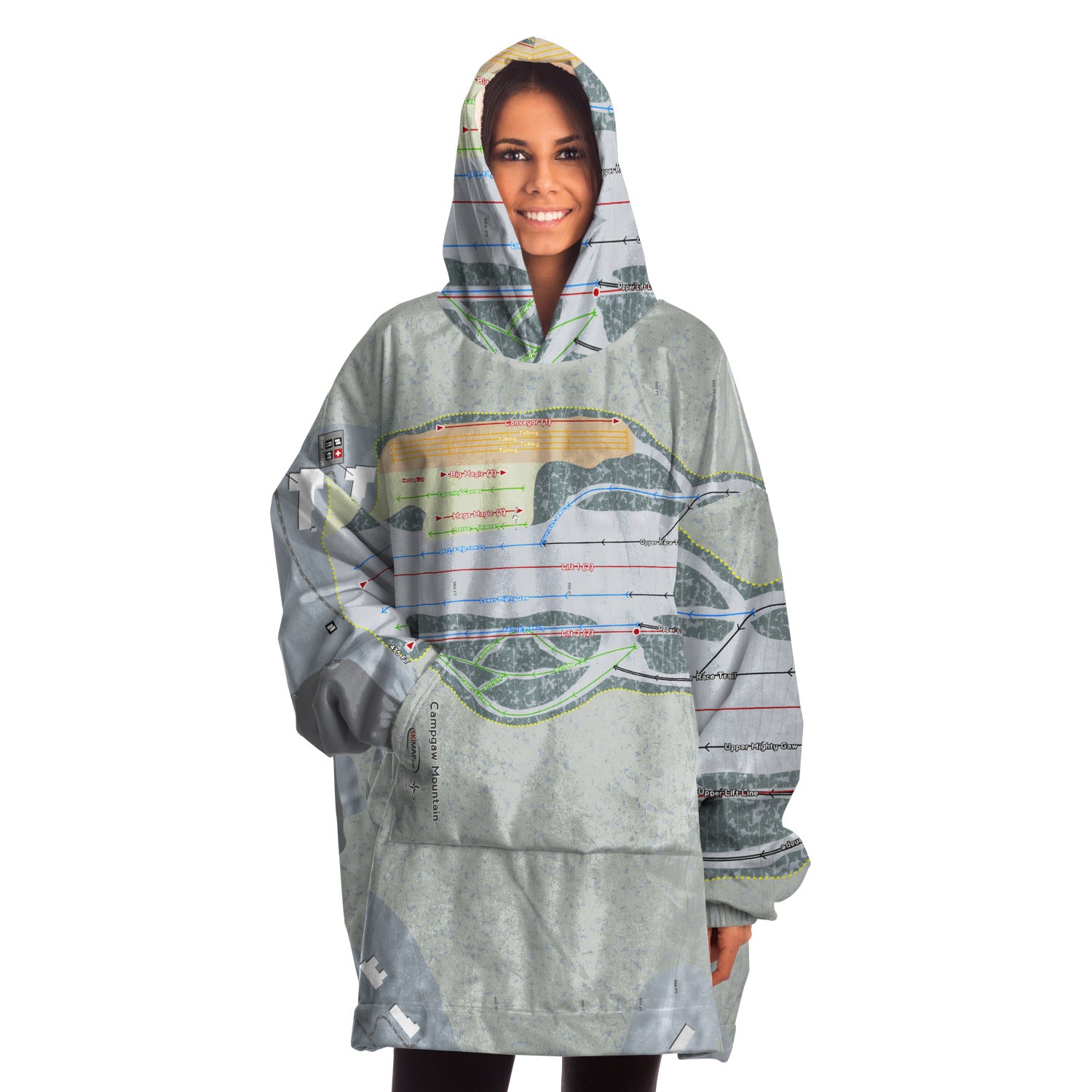 Campgaw Mountain, New Jersey  Ski Trail Map - Snug Hoodie