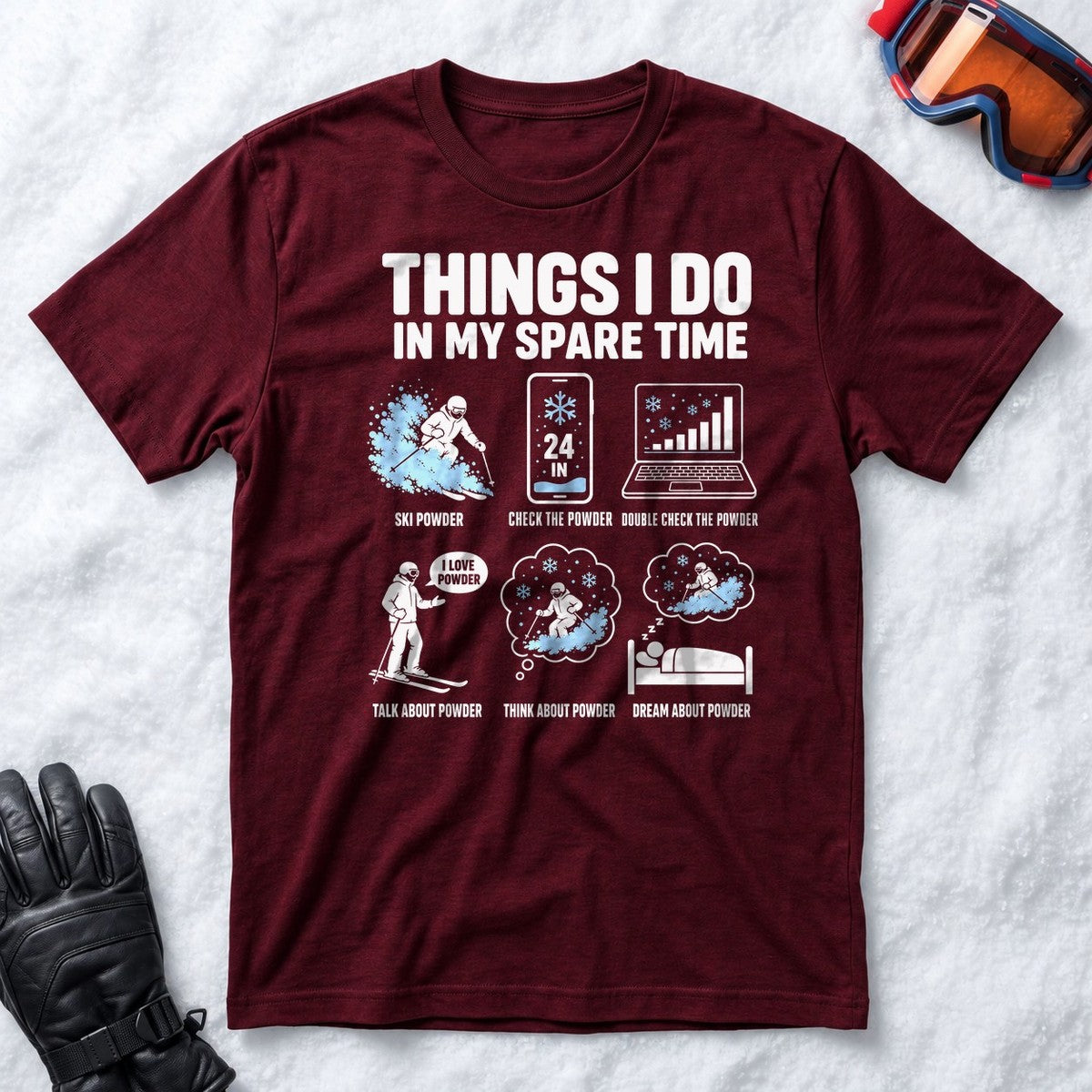 Spare Time Ski Powder - T-Shirt (Maroon)