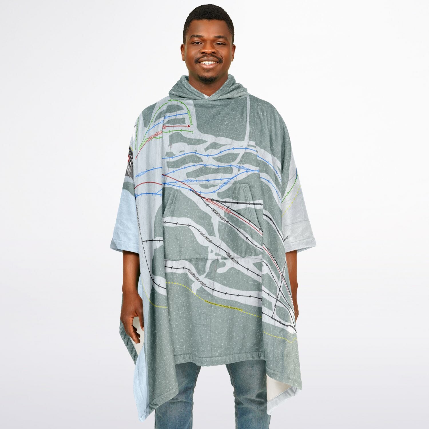 Meadowlark, Wyoming Ski Resort Map Flannel Blanket Poncho