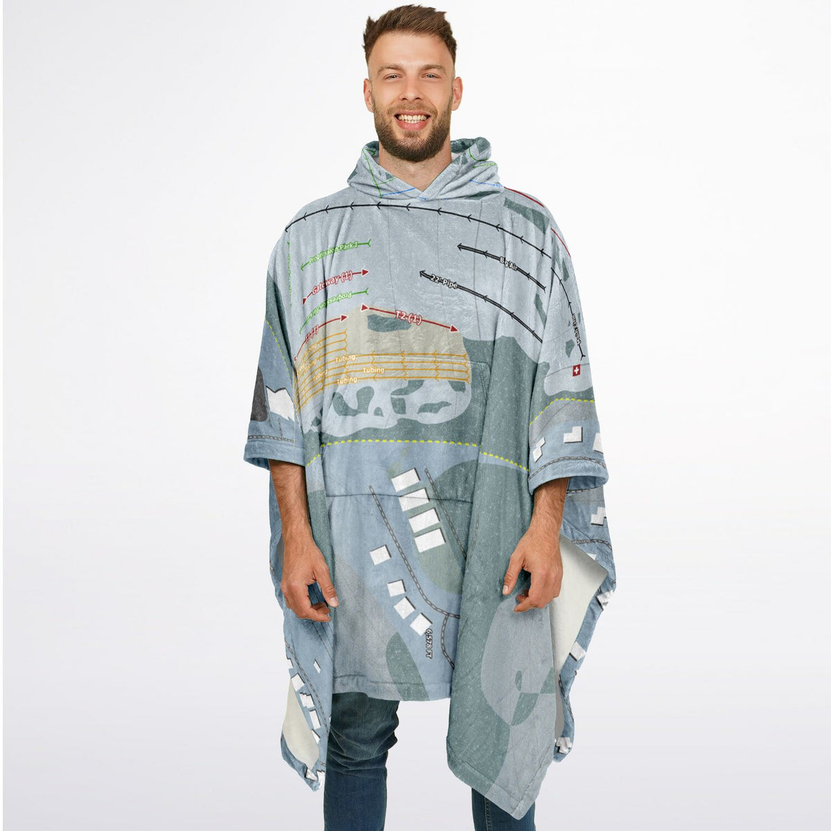 Woodward Park City, Utah Ski Resort Map Flannel Blanket Poncho