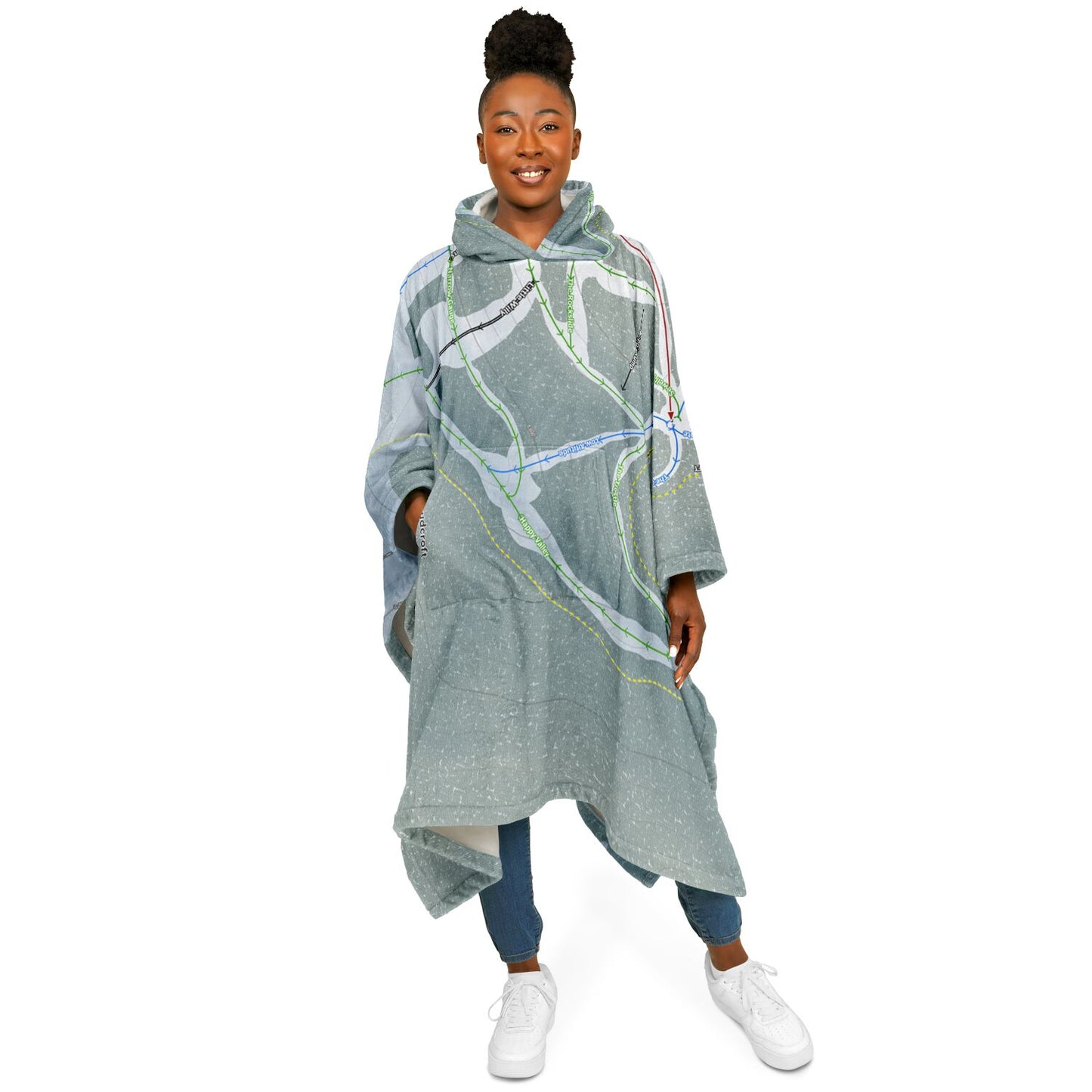 Ski Cloudcroft, New Mexico Ski Resort Map Flannel Blanket Poncho