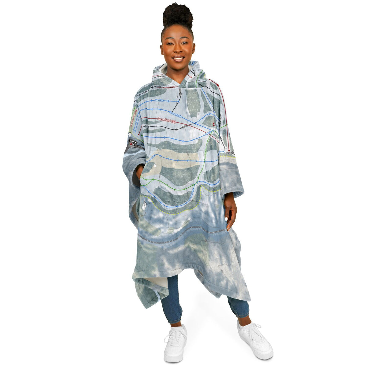 Marquette Mountain, Michigan Ski Resort Map Flannel Blanket Poncho