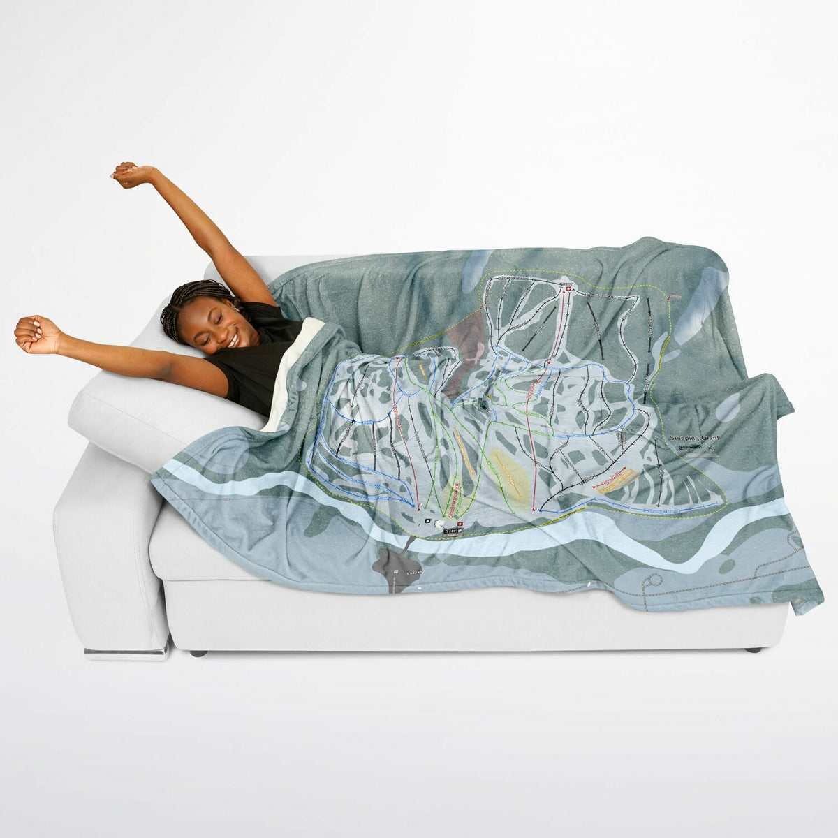 Sleeping Giant, Wyoming Ski Resort Map Flannel Blanket Poncho