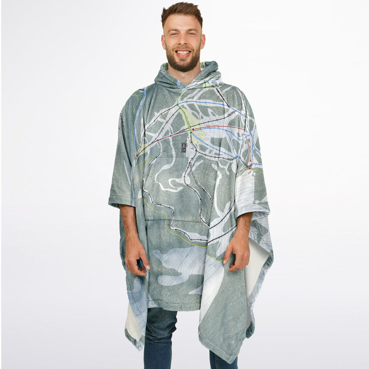 Silver Mountain, Idaho Ski Resort Map Flannel Blanket Poncho