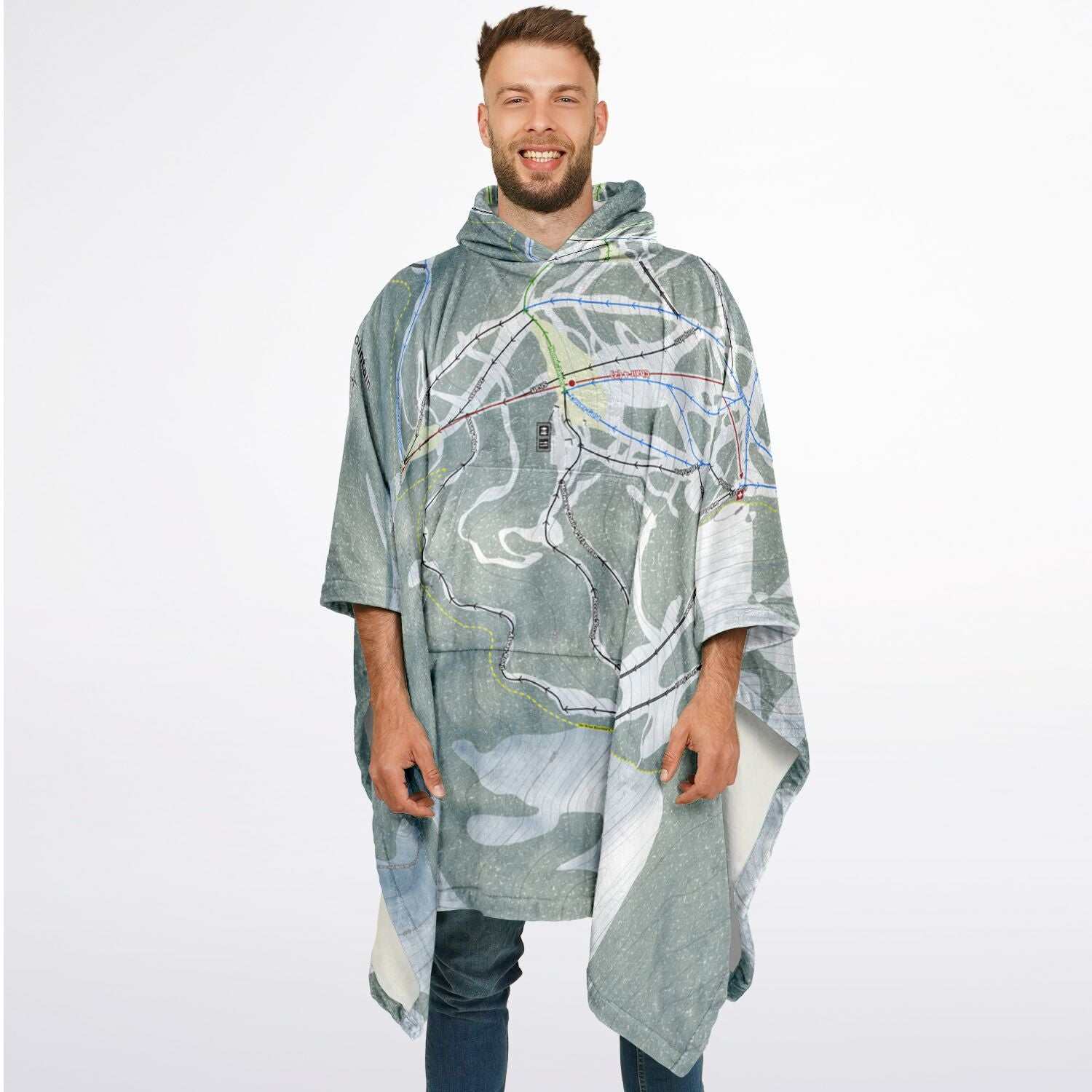 Silver Mountain, Idaho Ski Resort Map Flannel Blanket Poncho