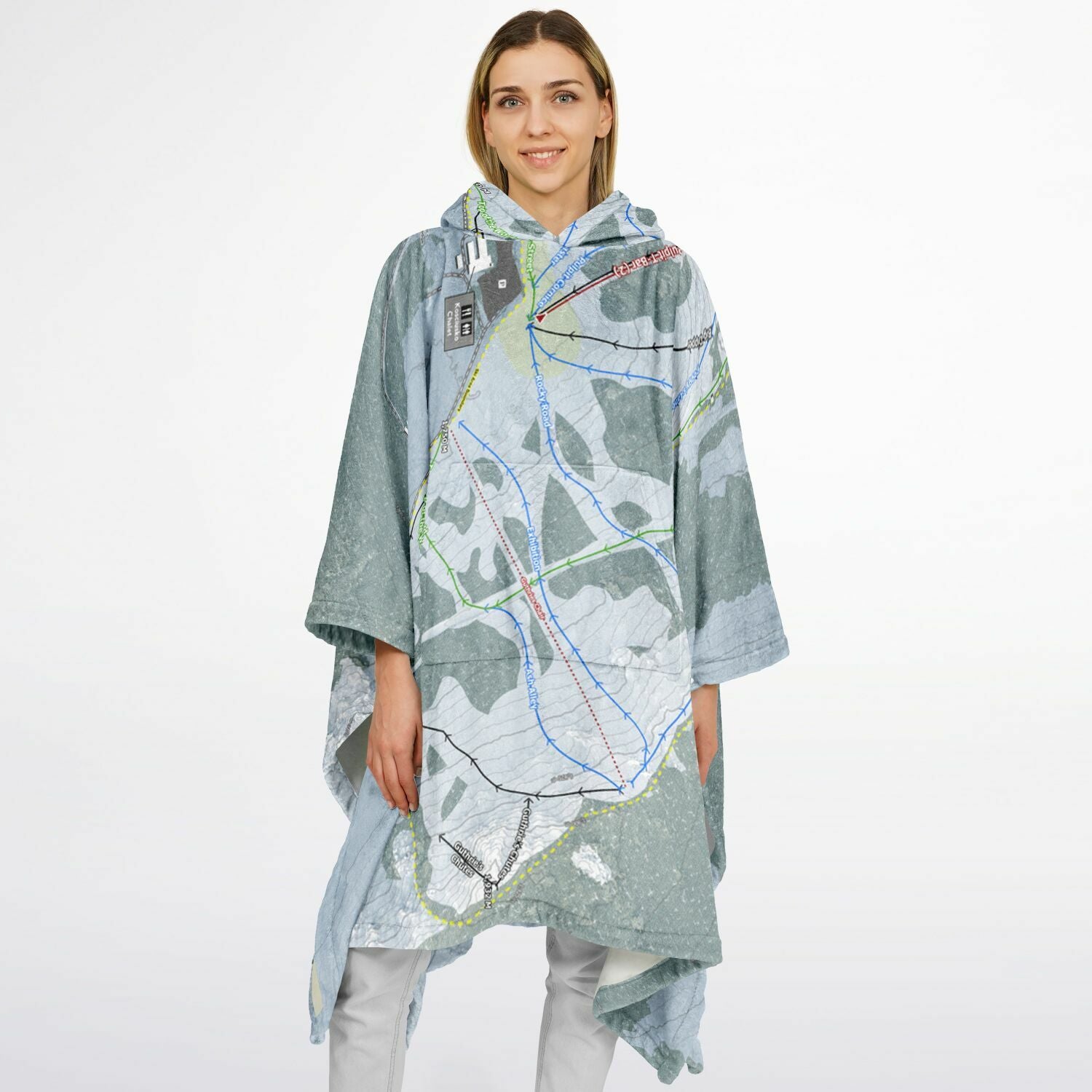 Charlotte Pass, Australia Ski Resort Map Flannel Blanket Poncho - Powderaddicts
