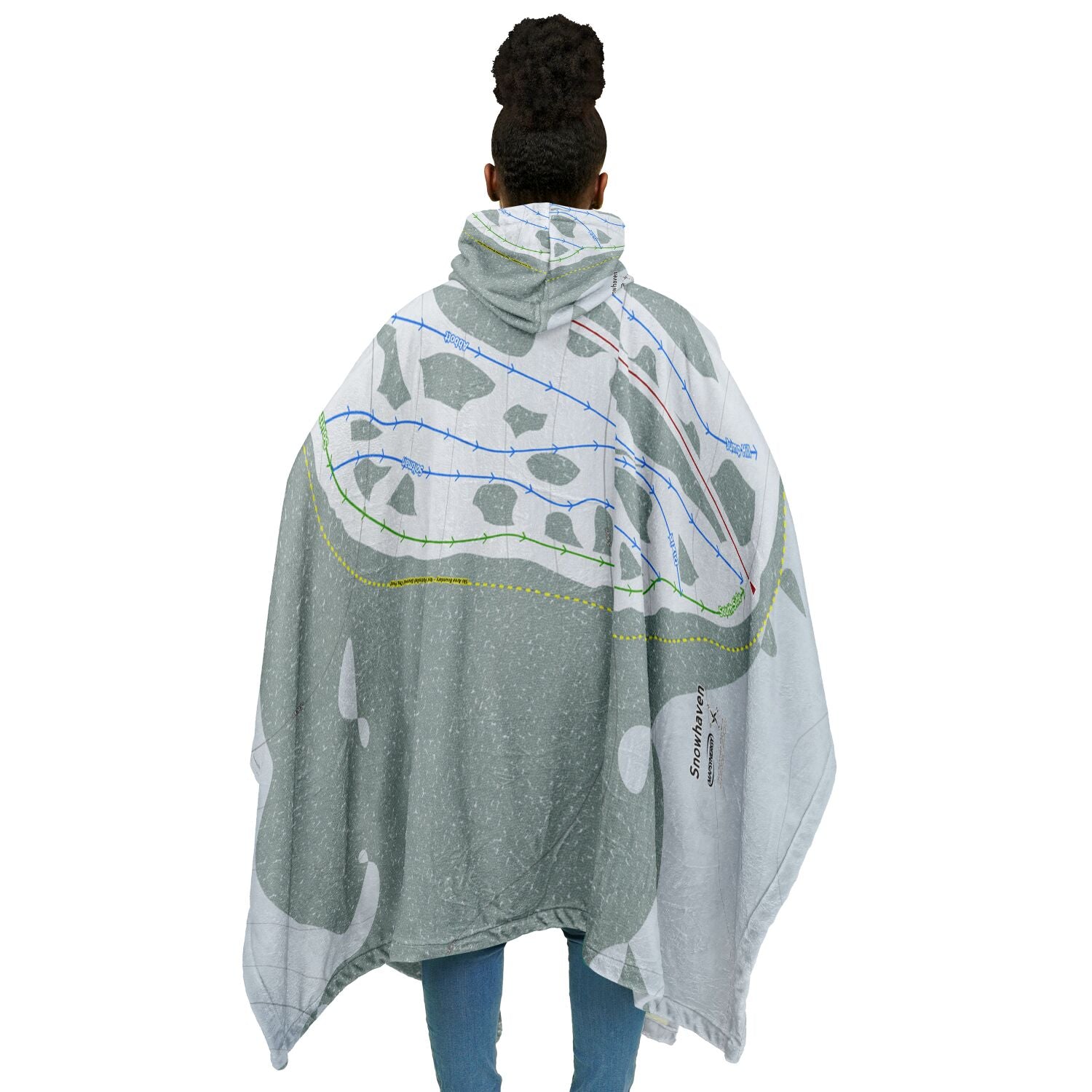 Snowhaven, Idaho Ski Resort Map Flannel Blanket Poncho