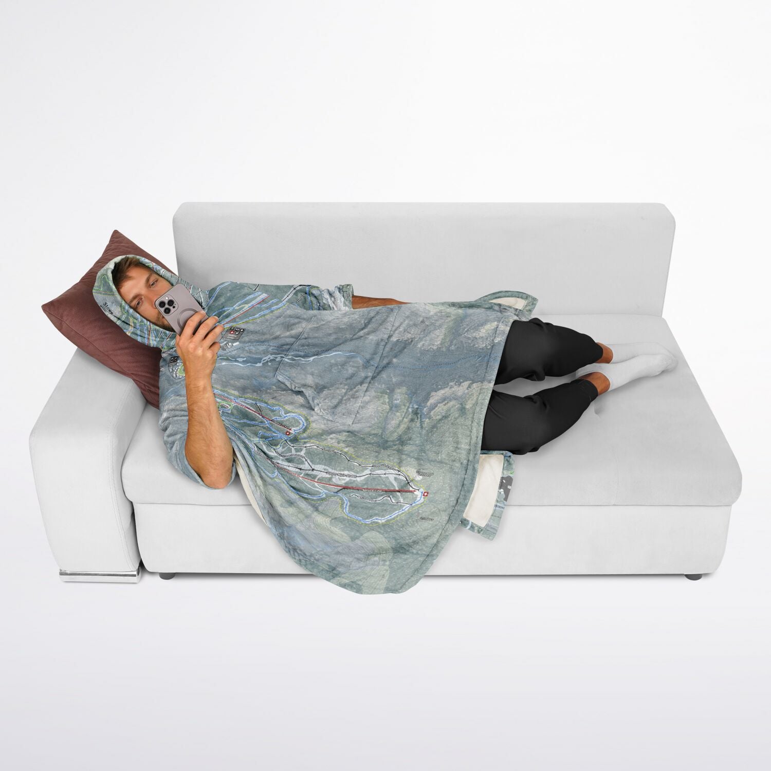 Stowe, Vermont Ski Resort Map Flannel Blanket Poncho