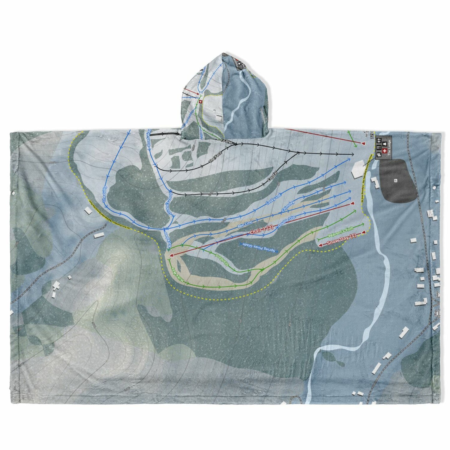 Saskadena Six, Vermont Ski Resort Map Flannel Blanket Poncho