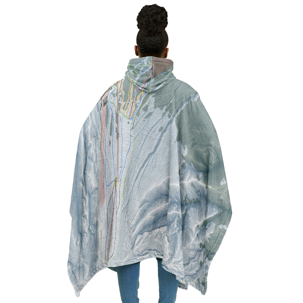 Timberline, Oregon Ski Resort Map Flannel Blanket Poncho