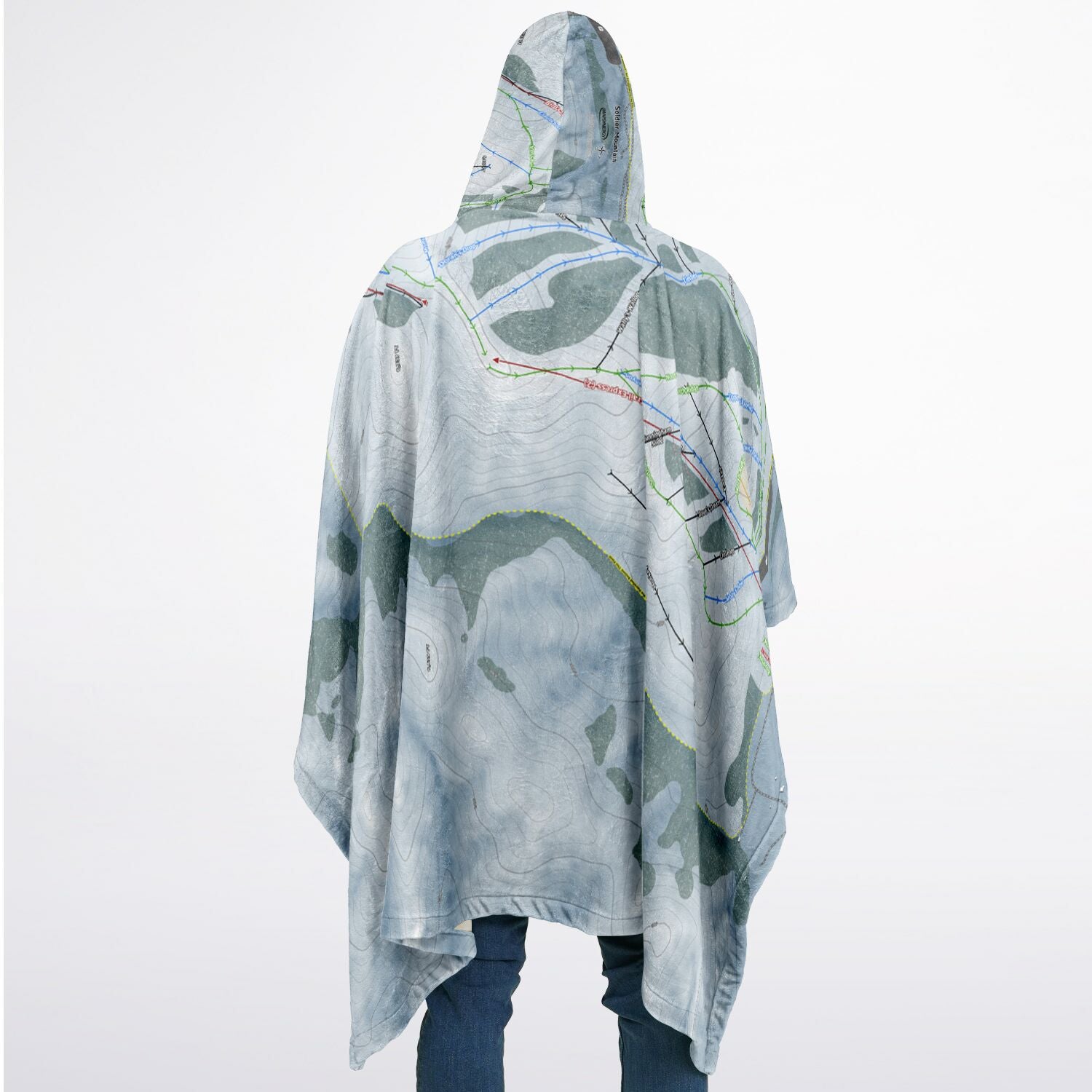 Soldier Mountain, Idaho Ski Resort Map Flannel Blanket Poncho